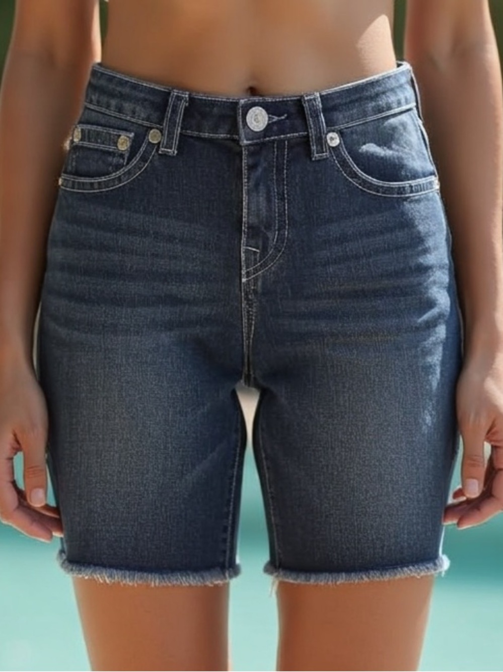 NEW True Religion Dark Blue Denim Bermuda Shorts - Picture 2 of 10